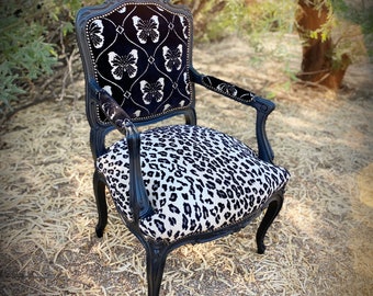 SOLD, NOT AVAILABLE, French Accent Chair, Vintage Chair, Reupholstered, Louis Chair, Statement Chair, Animal Print, Custom chair