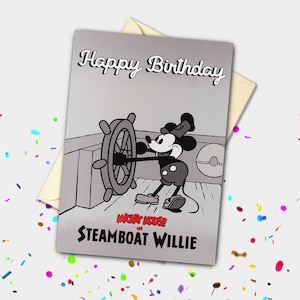 Mickey Mouse in Steamboat Willie gepersonaliseerde verjaardagskaart