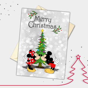 Carte de Noël s'embrassant de Mickey et Minnie