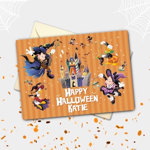 Carte d'Halloween pour fête costumée Mickey Mouse et ses amis