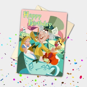 Carte d'anniversaire personnalisée Chapelier fou Alice au pays des merveilles