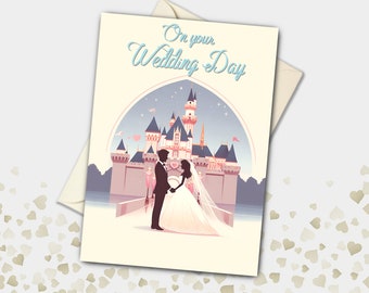 Bride and Groom Getting Married at Sleeping Beauty's Castle Personalised Wedding Card