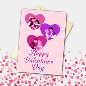 Principessa e Principessa di San Valentino (Biancaneve, Cenerentola, Aurora) / Biglietto di auguri per celebrazione, fidanzamento, proposta