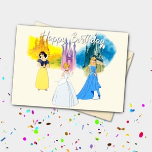 Carte personnalisée princesse classique Blanche-Neige, Cendrillon, La Belle au bois dormant