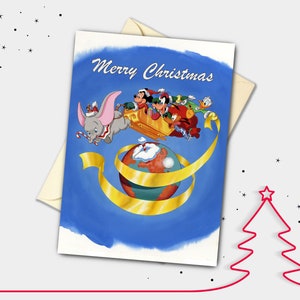 Carte de Noël personnalisée Dumbo autour du monde