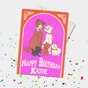 Aristocats Pink und Orange Geburtstagsfeier Karte