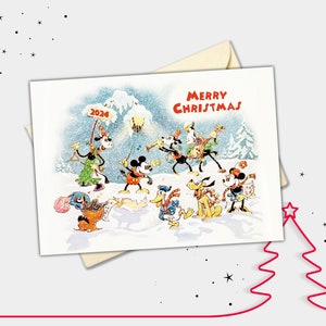Carte de Noël personnalisée Mickey Mouse et ses amis vintage