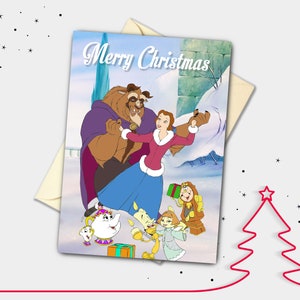 Die Schöne und das Biest, die personalisierte Weihnachtskarte Skating