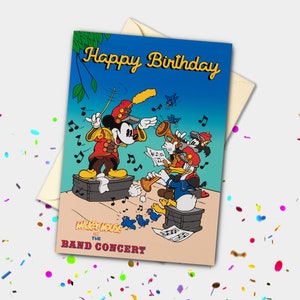 Carte d'anniversaire personnalisée Mickey Mouse dans le concert de bande