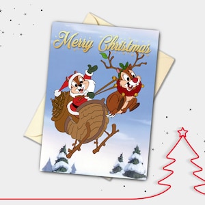 Cartão de Natal personalizado Chip and Dale Sleigh