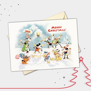 Vintage Mickey Mouse and Friends Personalised Christmas Card