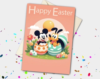 Cute Baby Mickey Mouse and Pluto Personalised Easter Card