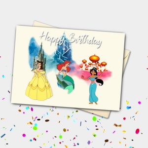 Klassische Prinzessin Personalisierte Karte Belle, Ariel & Jasmine