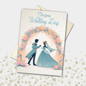 Carte de mariage personnalisée Cendrillon et le prince charmant et les mariés