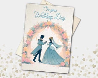 Cinderella and Prince Charming Bride and Groom Personalised Wedding Card