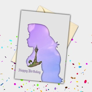 Rapunzel Silhouette personalisierte Karte | Feier Grußkarte für jeden Anlass