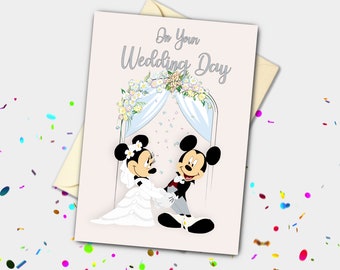 Mickey & Minnie Bride and Groom Personalised Wedding Card