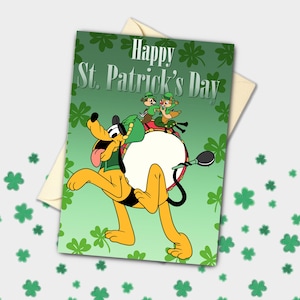 Carte personnalisée de la Saint-Patrick Pluton, Chip and Dale | Carte de voeux pour les fêtes et les fêtes