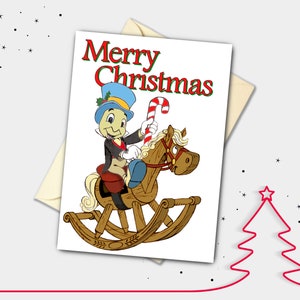 Carte de Noël personnalisée Jiminy Cricket, cheval à bascule