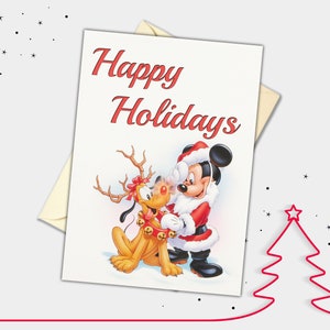 Carte de Noël personnalisée Père Noël, Mickey Mouse et Pluton