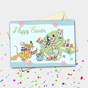 Frühling Goofy und Pluto Dekorieren Eier Personalisierte Osterkarte | Feiertag, Feier-Gruß-Karte