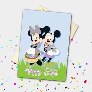 Micky und Minnie Kaninchen personalisierte Frühling Osterkarte | Feiertag, Feier-Gruß-Karte