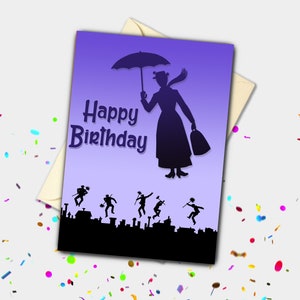 Carte personnalisée Mary Poppins Silhouette bleue