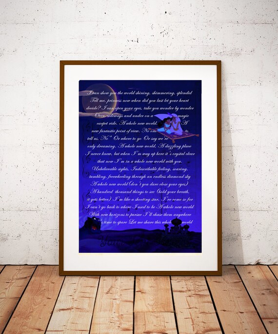 Disney Aladdin A Whole New World Lyrics Wall Art Print Etsy Disney Aladdin A Whole New World Lyrics Wall Art Print Etsy