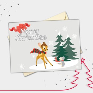 Carte de Noël personnalisée Bambi & Panpan