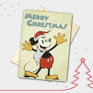 Cartão de Natal personalizado Vintage Santa Mickey Mouse