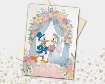 Donald & Daisy Duck Personalised Wedding Card | Bride and Groom Engagement Proposal Celebration Greetings Card