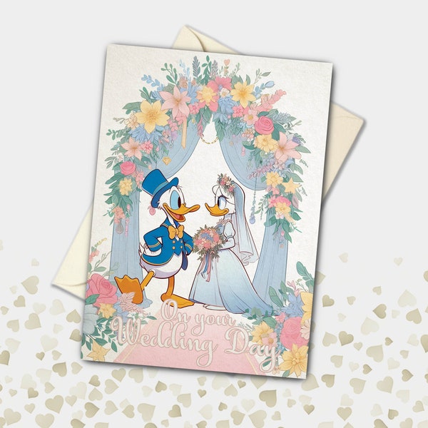 Donald & Daisy Duck Bride and Groom Personalised Wedding Card