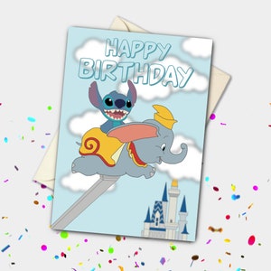 Carte de voeux pour l'anniversaire de Dumbo à broder