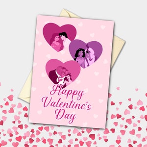 Prinzessin und Prinz Valentinstag Karte (Belle, Jasmine, Ariel) | Feier, Verlobung, Vorschlag Grußkarte