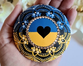 Mandala Stone Decorative Stone Mandala Stone Hand Painted Dot Art Mandala Stone Mandala Gift Ukraine Flag Stone Painted Mandala Stone Decorative Stone Mandala Stone Hand Painted Dot Art Mandala Stone Mandala Gift Ukraine Flag Stone Painted