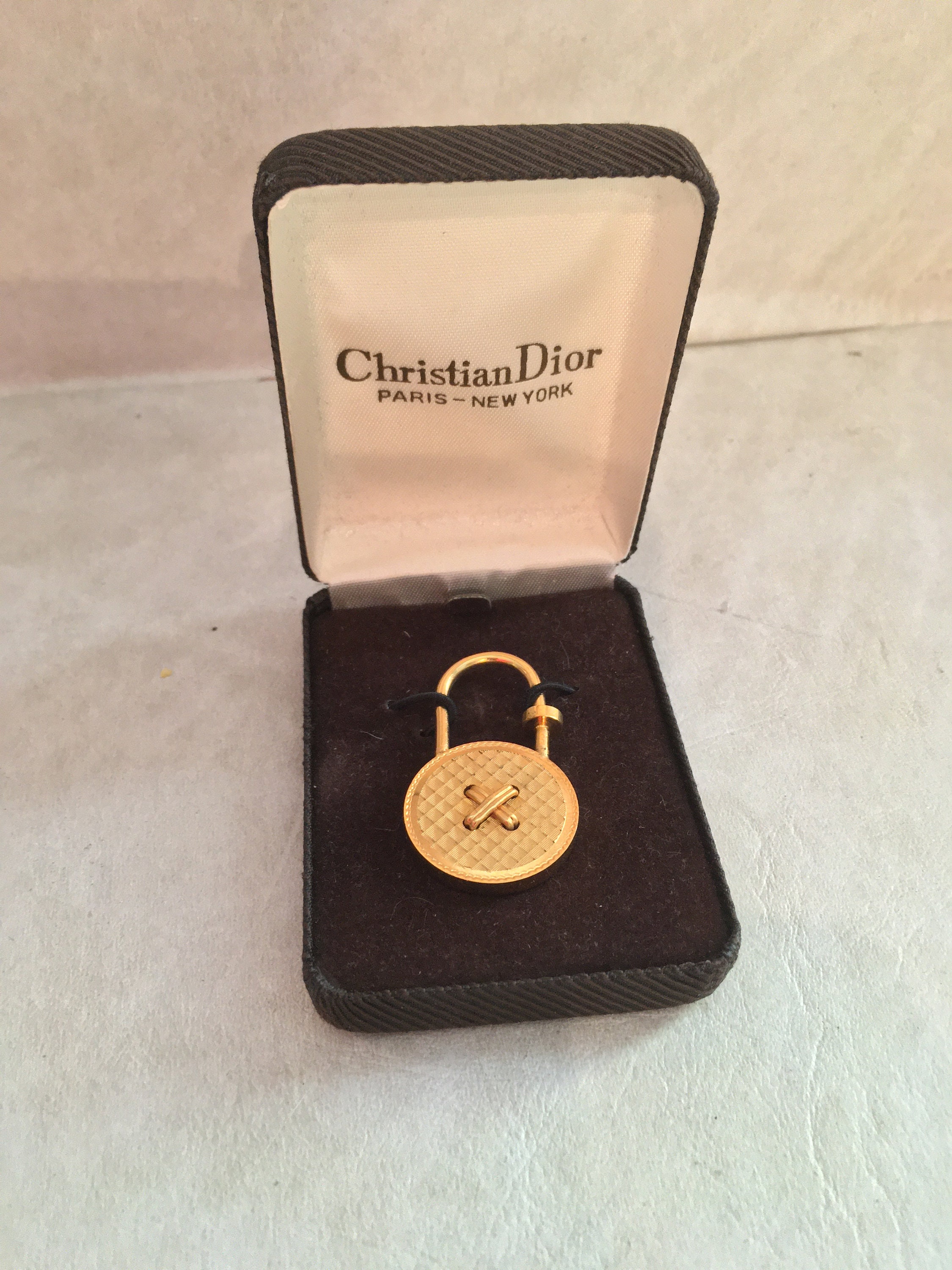 Christian Dior Key Ring Goldtone embossed logo Key Fob Etsy