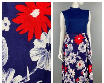 1970s Mod Floral Maxi Dress, Size XL, 70s Summer Flower Power Maxi