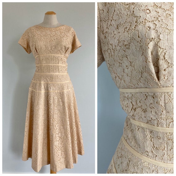 1950s Lace Fit & Flare Dress, Size M/L - Etsy
