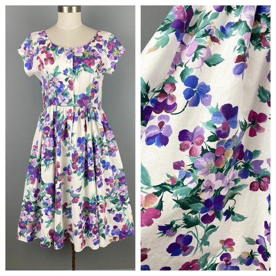 90s Cotton Floral Summer Dress, Cottage Core Cott… - image 1