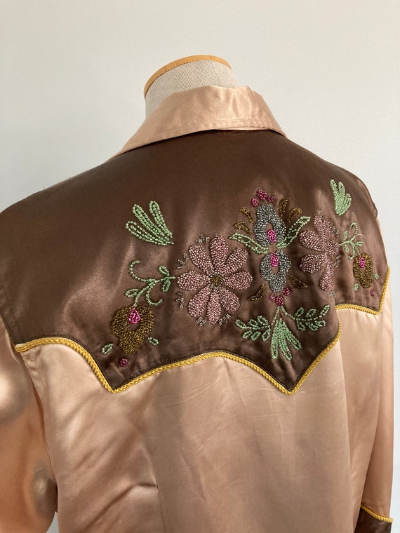 1940/50s Beaded Embroidered Satin Western Shirt, … - image 7