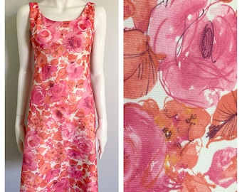 70s Watercolour Rose Print A-Line Sundress with Empire Waist, Size S