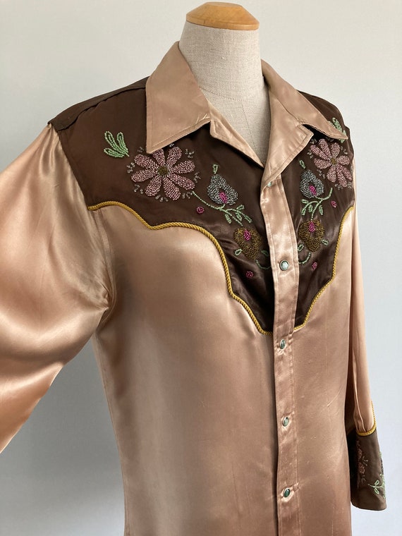 1940/50s Beaded Embroidered Satin Western Shirt, … - image 2