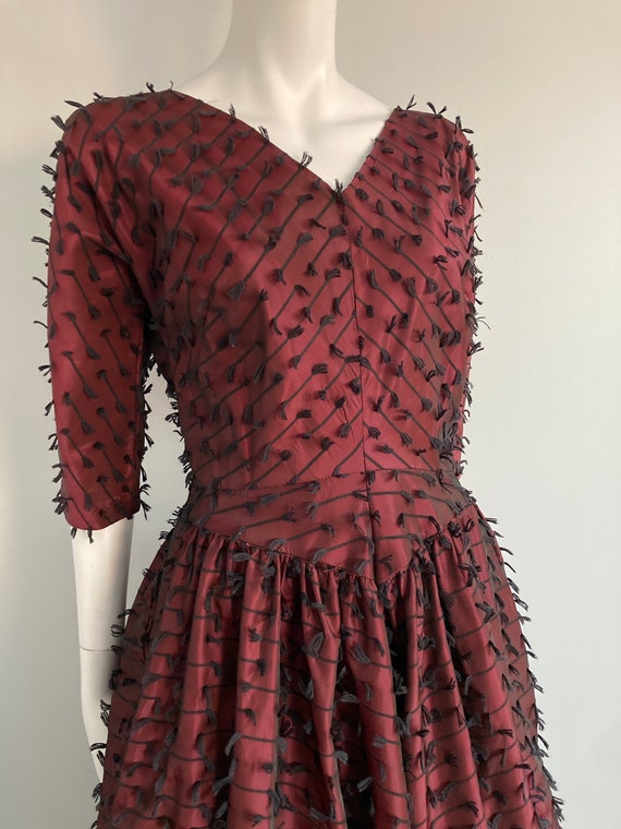 1950s Blue Taffeta Party Dress with Velvet Details