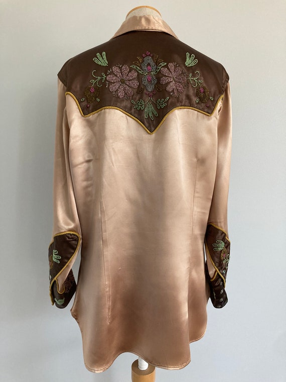 1940/50s Beaded Embroidered Satin Western Shirt, … - image 6