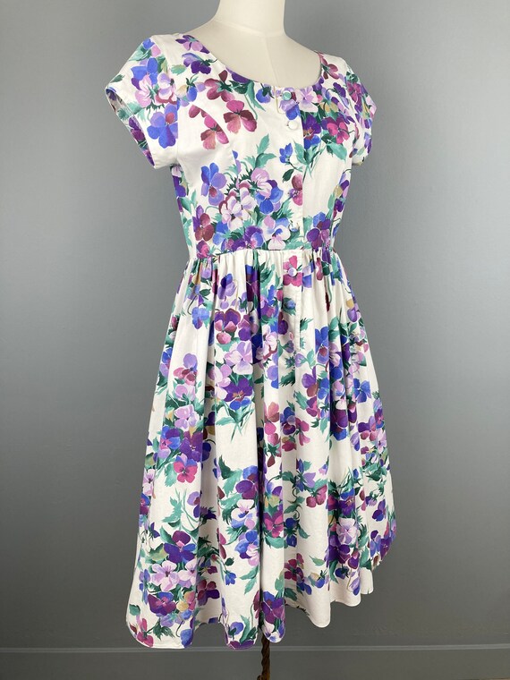 90s Cotton Floral Summer Dress, Cottage Core Cott… - image 3