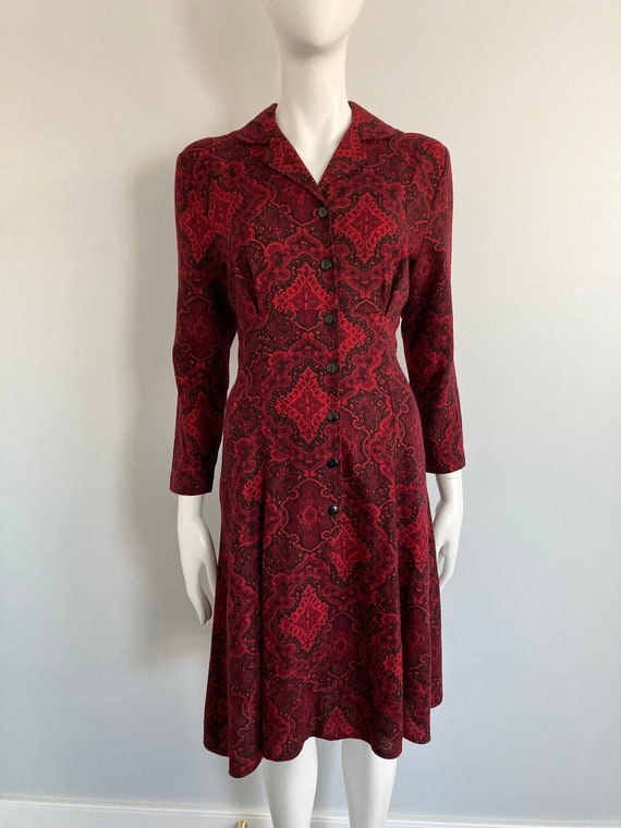 70s Does 40s Lightweight Wool Dress, Size S - image 3