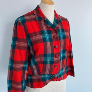 1950/60s Red Plaid Peplum Jacket/Blazer, Size M