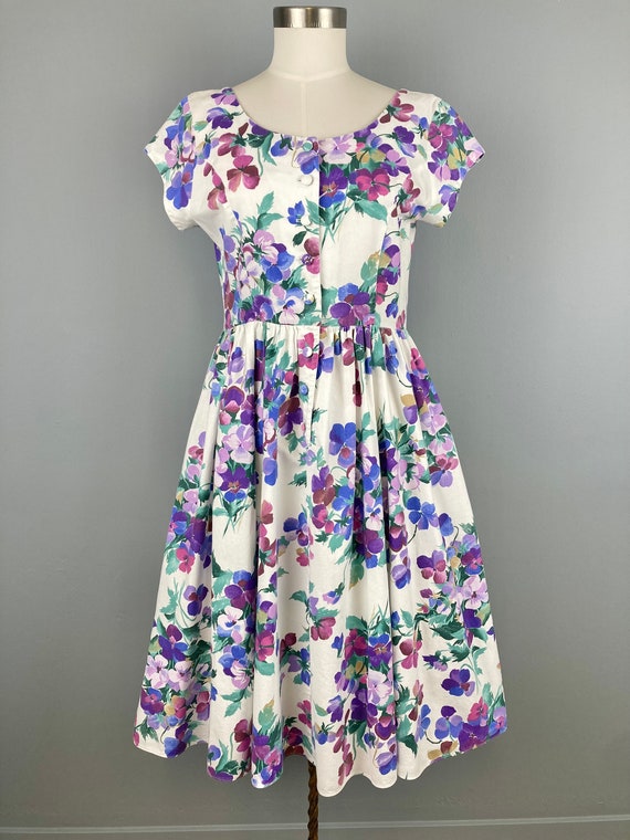 90s Cotton Floral Summer Dress, Cottage Core Cott… - image 2