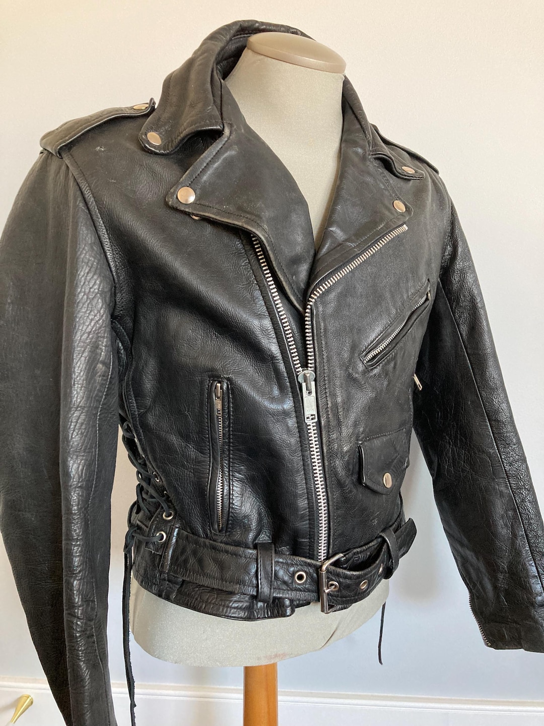 Men's 1970s Black Leather Biker Jacket - Etsy