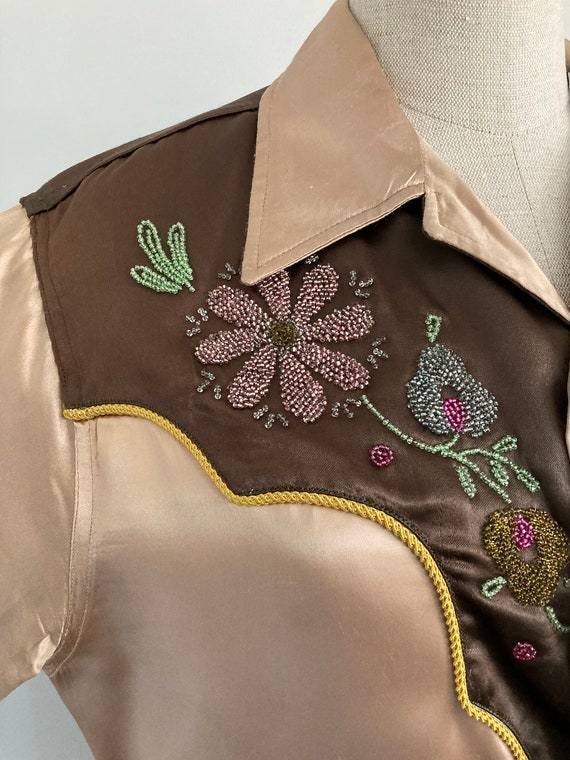 1940/50s Beaded Embroidered Satin Western Shirt, … - image 3